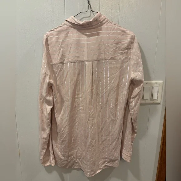 Express The City Shirt Light Pink Blouse Small SP Silver Stripe Long Sleeve - Picture 6 of 6